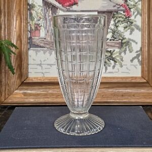 Vintage Clear Pressed Glass Grid Pattern Footed Tumbler Sundae Ice Cream Cup